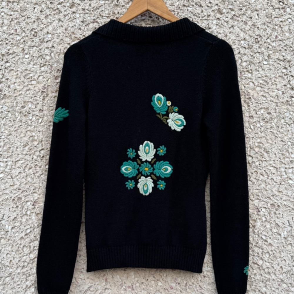 Embroidered Black Floral Cardigan Sweater - Picture 2 of 9